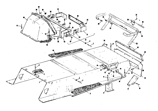 Parts Diagram for Arctic Cat 1974 CHEETAH 340 SNOWMOBILE TUNNEL, TAILLIGHT, TOOLBOX AND BUMPER