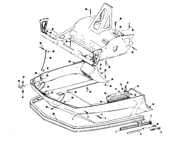 Parts Diagram for Arctic Cat 1974 CHEETAH 340 SNOWMOBILE BELLY PAN AND FRONT FRAME