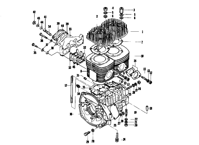 Parts Diagram for Arctic Cat 1974 PANTHER 340 SNOWMOBILE CRANKCASE AND CYLINDER