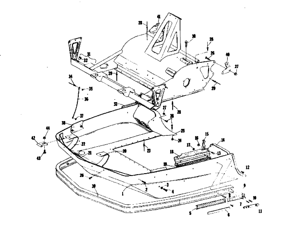 Parts Diagram for Arctic Cat 1974 PANTHER 340 SNOWMOBILE BELLY PAN AND FRONT FRAME