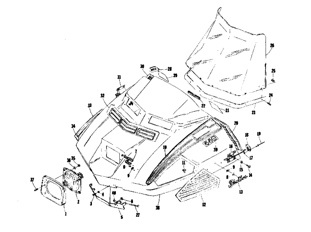 Parts Diagram for Arctic Cat 1974 PANTHER 340 SNOWMOBILE HOOD