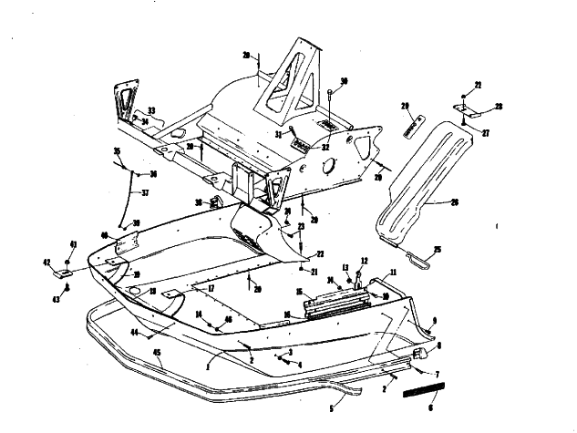 Parts Diagram for Arctic Cat 1975 CHEETAH 440 SNOWMOBILE BELLY PAN AND FRONT FRAME