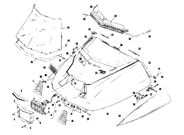 Parts Diagram for Arctic Cat 1975 PANTHER 440 SNOWMOBILE HOOD