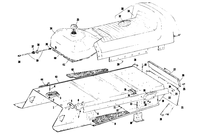 Parts Diagram for Arctic Cat 1975 CHEETAH 440 SNOWMOBILE TUNNEL, GAS TANK AND SEAT