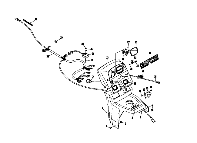 Parts Diagram for Arctic Cat 1975 CHEETAH 440 SNOWMOBILE CONSOLE AND WIRING
