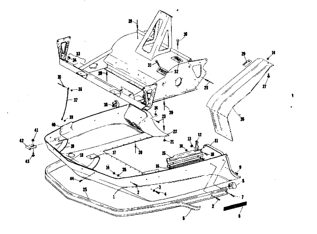 Parts Diagram for Arctic Cat 1975 CHEETAH (Wankel) SNOWMOBILE BELLY PAN AND FRONT FRAME