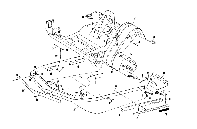 Parts Diagram for Arctic Cat 1975 EL TIGRE 340 SNOWMOBILE BELLY PAN AND FRONT FRAME
