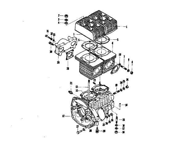 Parts Diagram for Arctic Cat 1975 JAG 340 SNOWMOBILE CRANKCASE AND CYLINDER