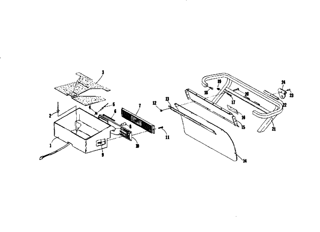Parts Diagram for Arctic Cat 1975 JAG 340 SNOWMOBILE SHROUD, TAILLIGHT ASSEMBLY AND REAR BUMPER