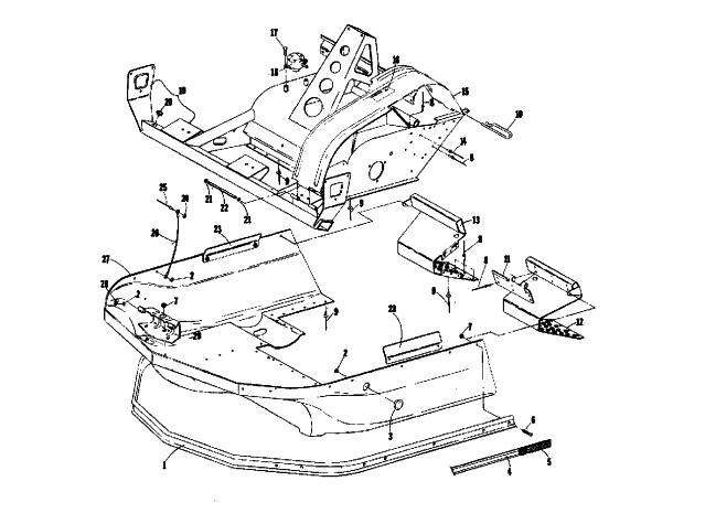 Parts Diagram for Arctic Cat 1975 JAG 340 SNOWMOBILE BELLY PAN AND FRONT FRAME