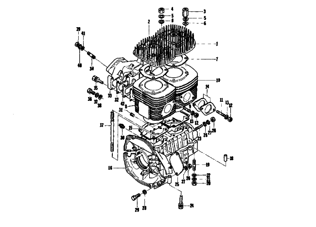 Parts Diagram for Arctic Cat 1975 PANTERA 340 SNOWMOBILE CRANKCASE AND CYLINDER