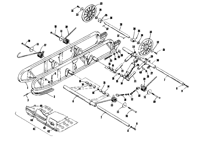 Parts Diagram for Arctic Cat 1975 PANTERA 440 SNOWMOBILE UNDERCARRIAGE AND TRACK