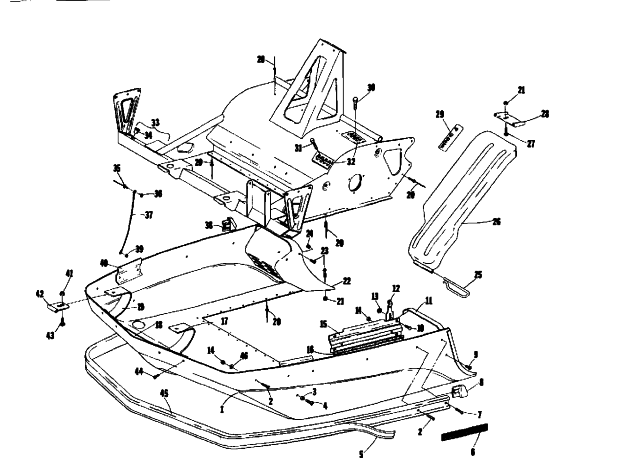 Parts Diagram for Arctic Cat 1975 PANTERA 340 SNOWMOBILE BELLY PAN AND FRONT FRAME