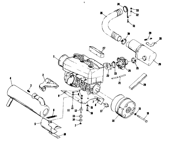 Parts Diagram for Arctic Cat 1976 CHEETAH 500 SNOWMOBILE ENGINE AND RELATED PARTS