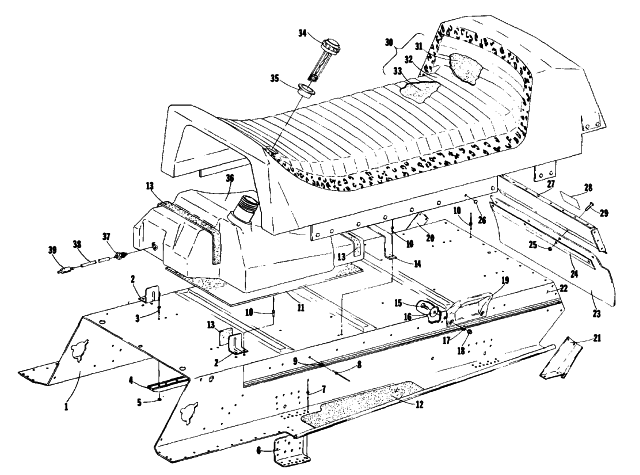 Parts Diagram for Arctic Cat 1976 CHEETAH 440 SNOWMOBILE TUNNEL, GAS TANK AND SEAT