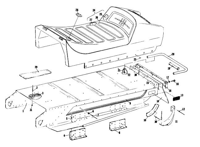 Parts Diagram for Arctic Cat 1976 PANTERA SNOWMOBILE BODY AND SEAT