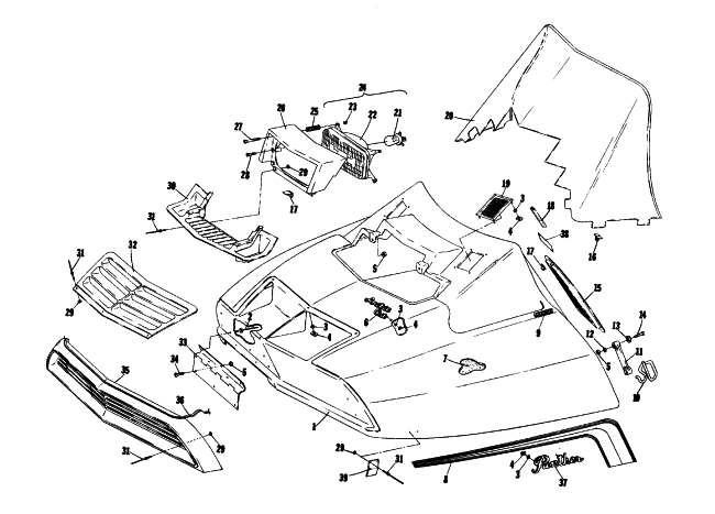 Parts Diagram for Arctic Cat 1976 PANTHER 440 SNOWMOBILE HOOD