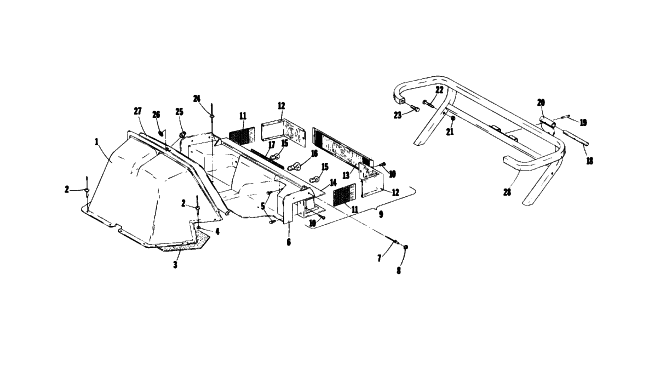 Parts Diagram for Arctic Cat 1976 PANTHER 440 SNOWMOBILE REAR SHROUD AND BUMPER