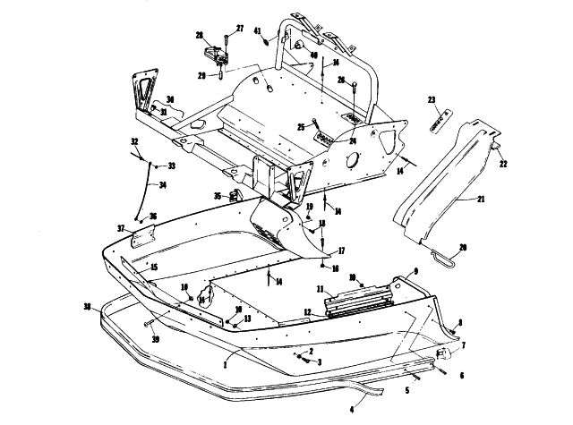 Parts Diagram for Arctic Cat 1976 PANTHER 440 SNOWMOBILE BELLY PAN AND FRONT FRAME