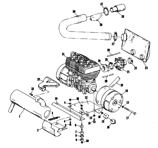 Parts Diagram for Arctic Cat 1976 EL TIGRE 440 SNOWMOBILE ENGINE AND RELATED PARTS