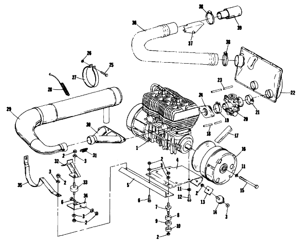 Parts Diagram for Arctic Cat 1976 EL TIGRE 500 SNOWMOBILE ENGINE AND RELATED PARTS