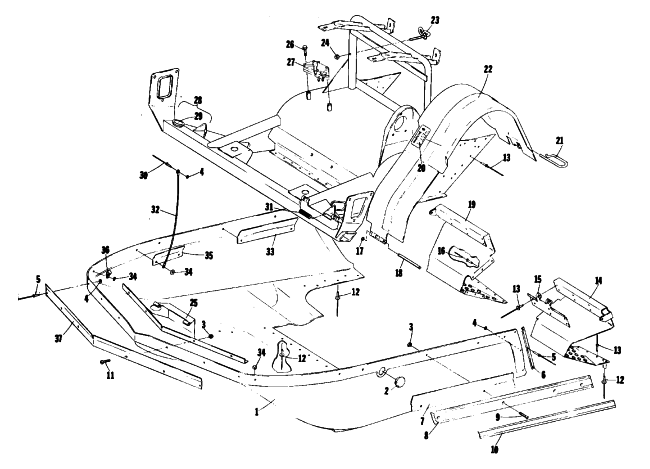 Parts Diagram for Arctic Cat 1976 EL TIGRE 440 SNOWMOBILE BELLY PAN AND FRONT FRAME