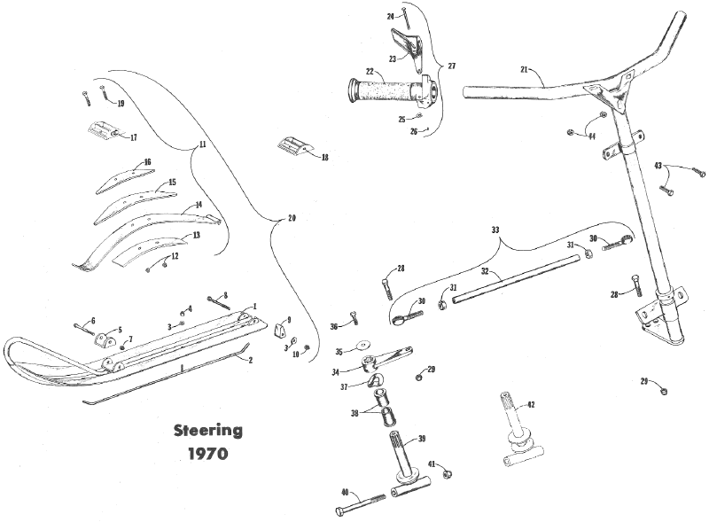 Parts Diagram for Arctic Cat 1970 Panther SNOWMOBILE STEERING