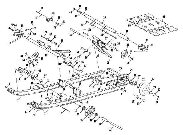 Parts Diagram for Arctic Cat 1980 PANTERA ELECTRIC START SNOWMOBILE UNDERCARRIAGE AND TRACK