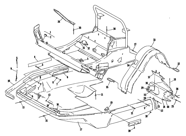 Parts Diagram for Arctic Cat 1980 PANTERA ELECTRIC START SNOWMOBILE BELLY PAN AND FRONT FRAME