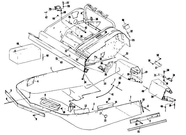 Parts Diagram for Arctic Cat 1976 CROSS COUNTRY CAT SNOWMOBILE BELLY PAN AND FRONT FRAME