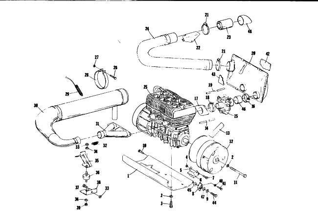 Parts Diagram for Arctic Cat 1976 CROSS COUNTRY CAT SNOWMOBILE ENGINE AND RELATED PARTS