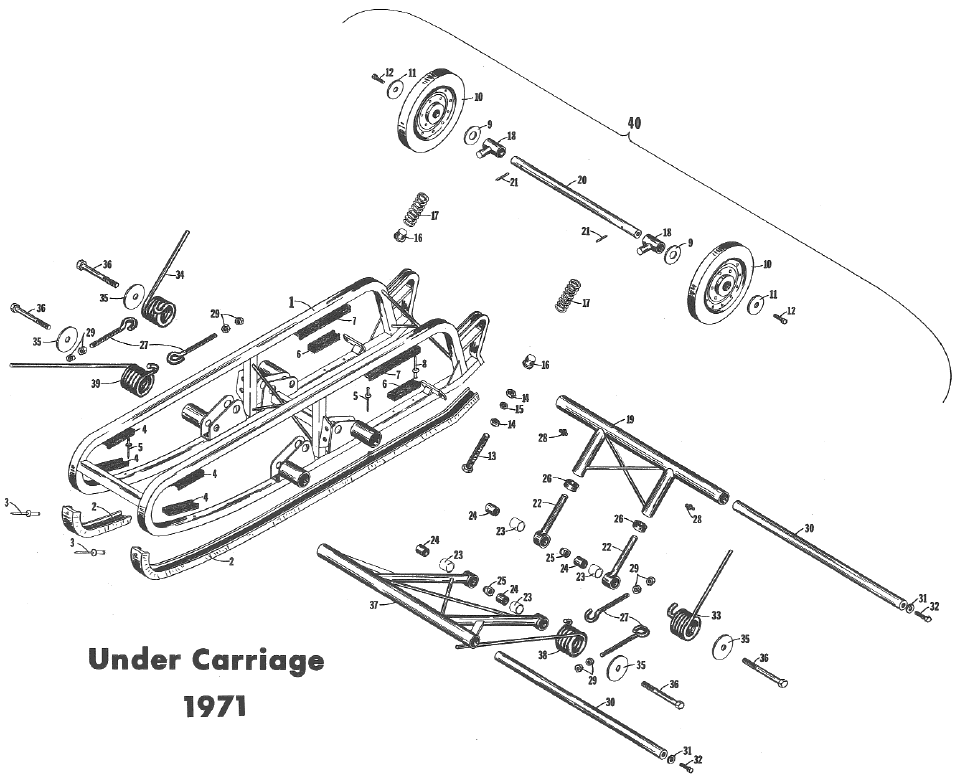 Parts Diagram for Arctic Cat 1971 Lynx SNOWMOBILE UNDER CARRIAGE