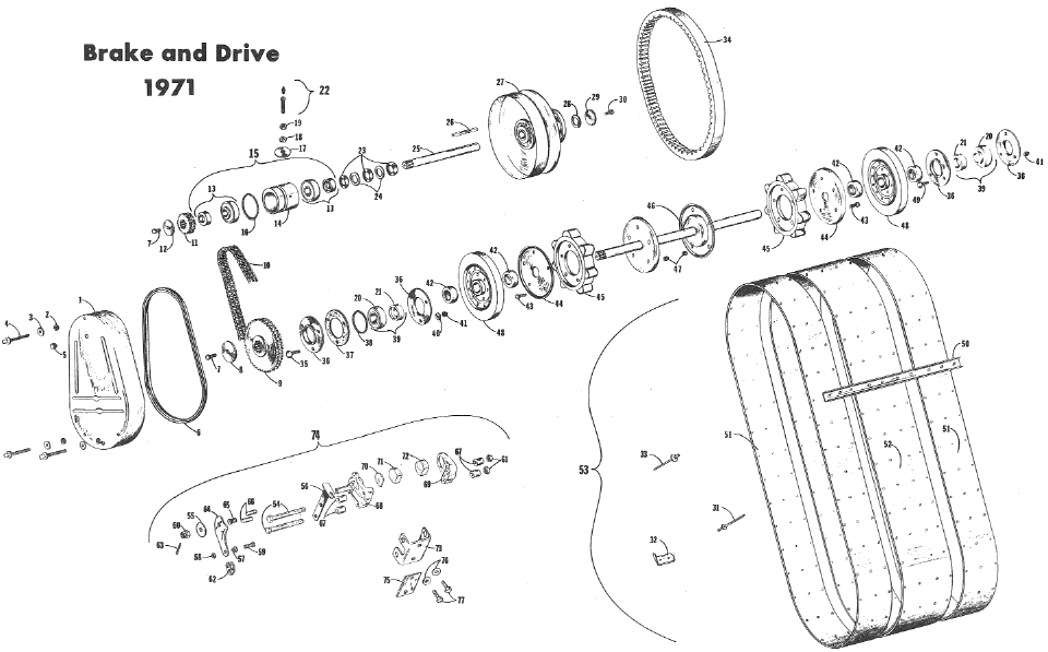 Parts Diagram for Arctic Cat 1971 Lynx SNOWMOBILE BRAKE and DRIVE