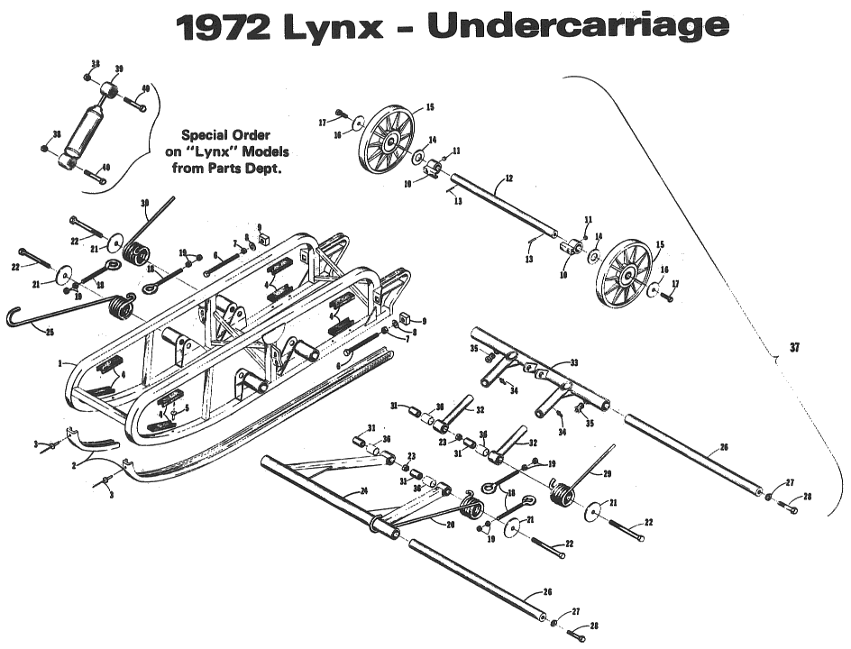 Parts Diagram for Arctic Cat 1972 Lynx SNOWMOBILE Undercarriage