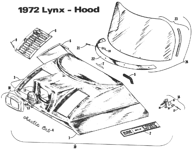 Parts Diagram for Arctic Cat 1972 Lynx SNOWMOBILE Hood