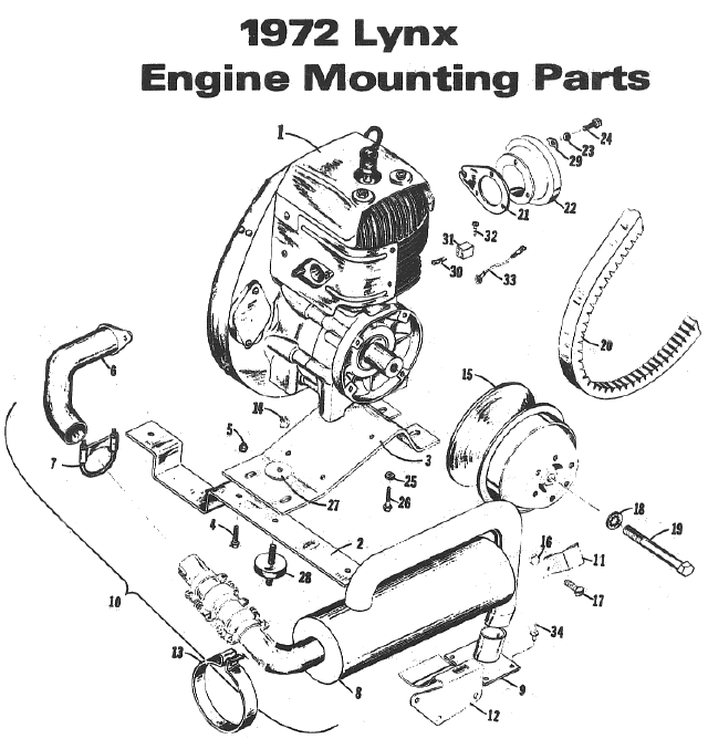 Parts Diagram for Arctic Cat 1972 Lynx SNOWMOBILE Engine Mounting Parts