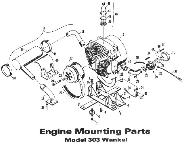 Parts Diagram for Arctic Cat 1972 Panther SNOWMOBILE Engine Mounting Parts (Model 303 Wankel)