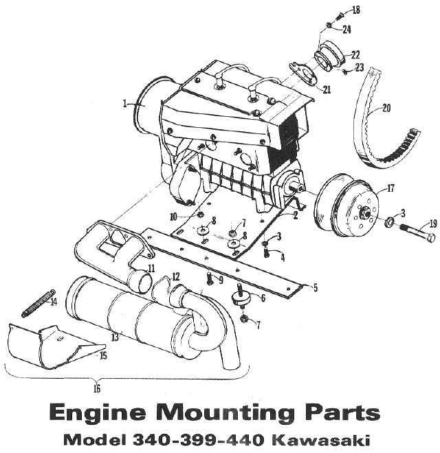 Parts Diagram for Arctic Cat 1972 Panther SNOWMOBILE Engine Mounting parts (Model 340-399-440 Kawasaki)
