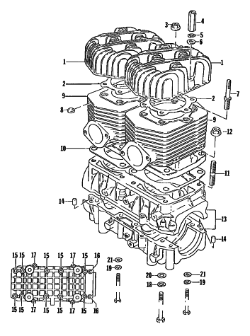 Parts Diagram for Arctic Cat 1980 PANTERA MANUAL START SNOWMOBILE CRANKCASE AND CYLINDER