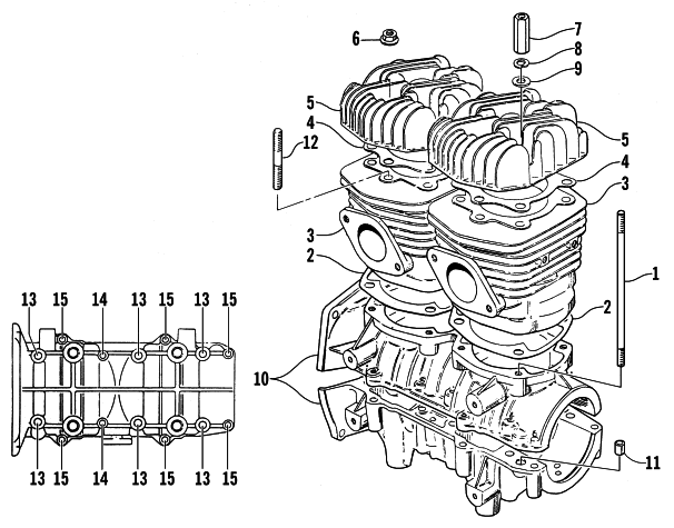 Parts Diagram for Arctic Cat 1999 PANTHER 340 SNOWMOBILE CRANKCASE AND CYLINDER