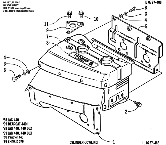 Parts Diagram for Arctic Cat 1999 BEARCAT 440 I - 136 IN. SNOWMOBILE CYLINDER COWLING