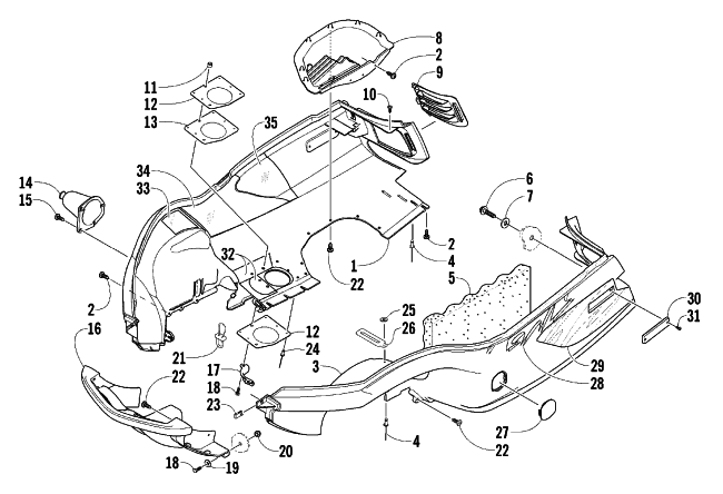 Parts Diagram for Arctic Cat 2003 MOUNTAIN CAT 570 SNOWMOBILE BELLY PAN AND FRONT BUMPER ASSEMBLY