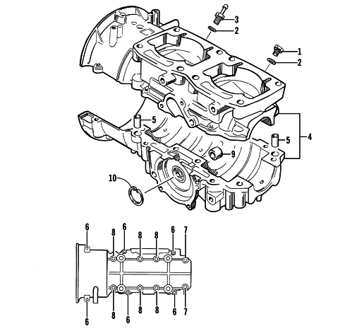 Parts Diagram for Arctic Cat 1992 COUGAR SNOWMOBILE CRANKCASE ASSEMBLY
