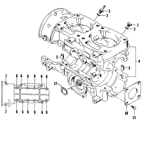 Parts Diagram for Arctic Cat 1996 COUGAR 2-UP SNOWMOBILE CRANKCASE ASSEMBLY