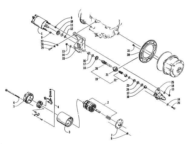 Parts Diagram for Arctic Cat 1996 COUGAR MOUNTAIN CAT SNOWMOBILE ELECTRIC START - STARTER MOTOR ASSEMBLY