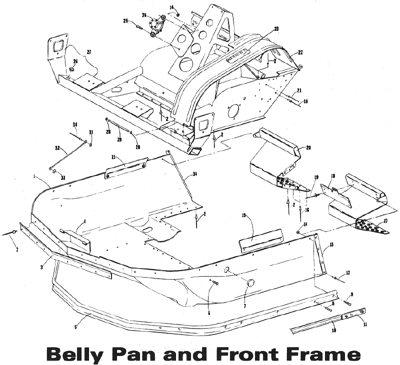 Parts Diagram for Arctic Cat 1973 ElTigre SNOWMOBILE BELLY PAN & FRONT FRAME