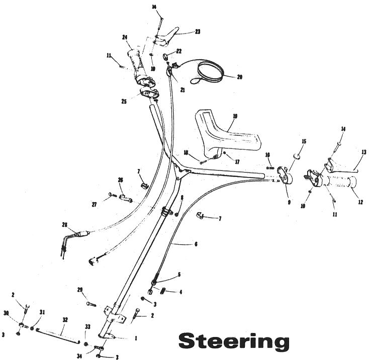 Parts Diagram for Arctic Cat 1973 EXT SNOWMOBILE STEERING