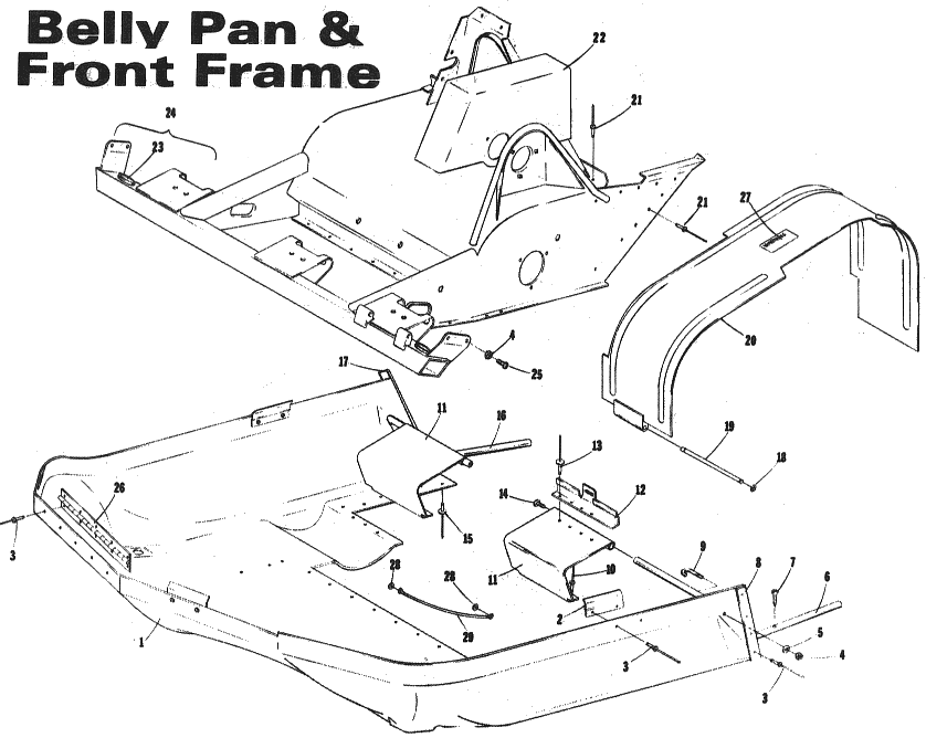 Parts Diagram for Arctic Cat 1973 EXT SNOWMOBILE BELLY PAN & FRONT FRAME