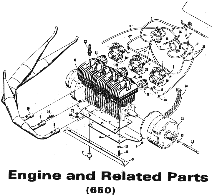 Parts Diagram for Arctic Cat 1973 EXT SNOWMOBILE ENGINE & RELATED PARTS (650)