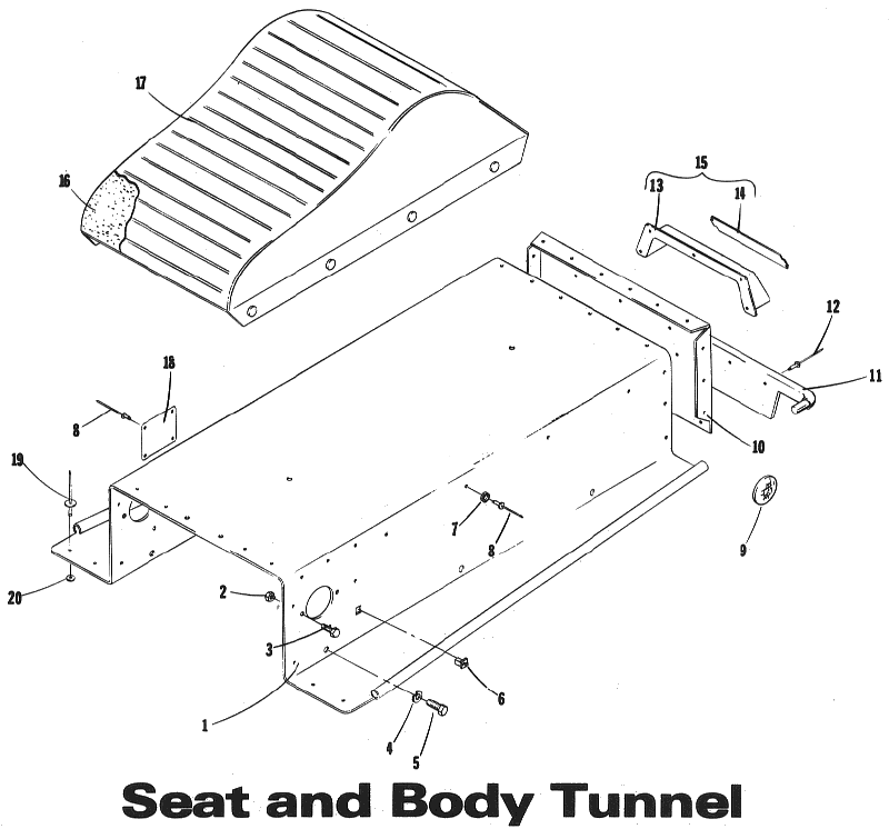 Parts Diagram for Arctic Cat 1973 KittyCat SNOWMOBILE SEAT & BODY TUNNEL